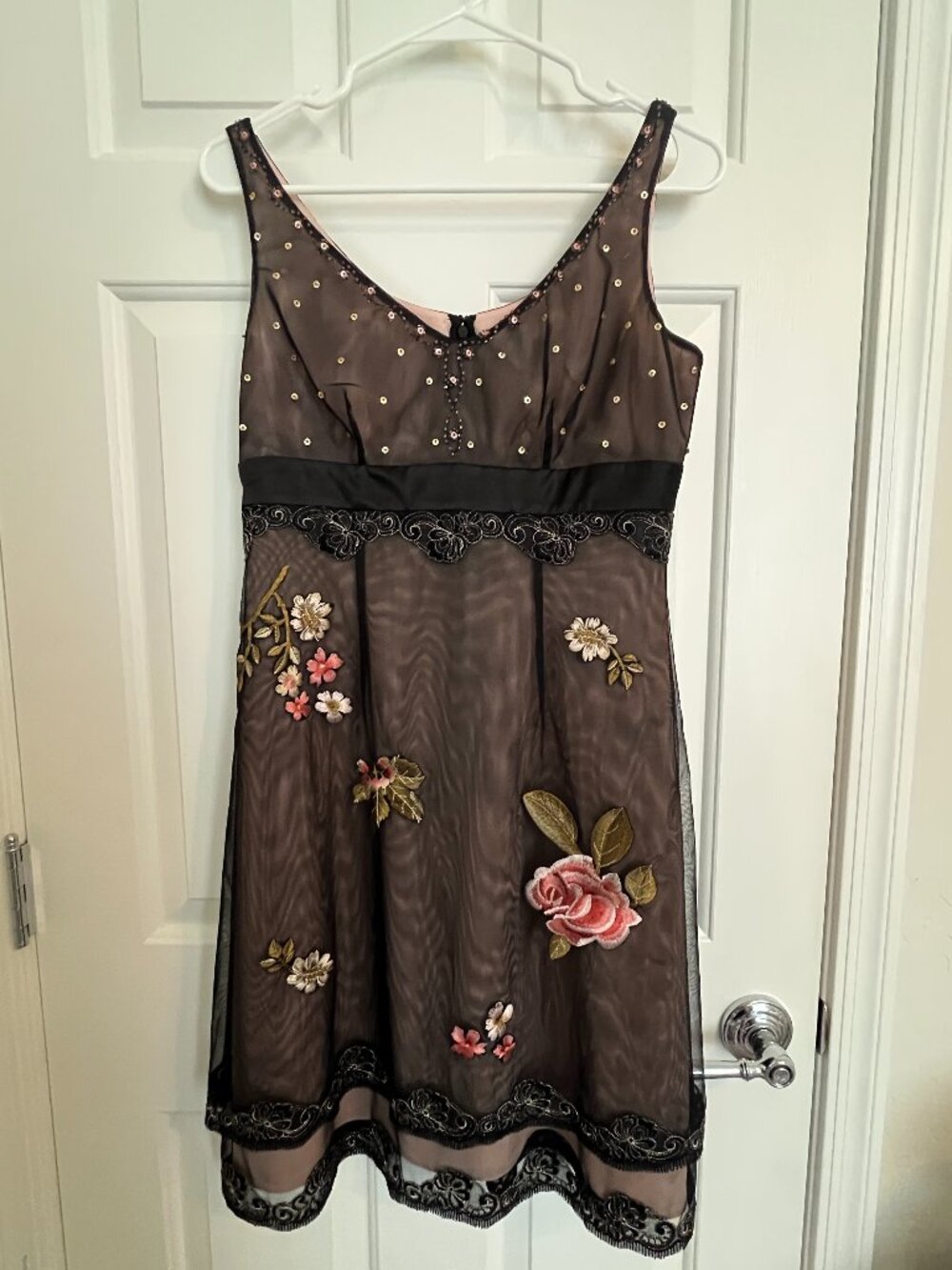 Black Lace Embroidered Babydoll Whimsigoth Party Dress Size 6P Adrianna Papell